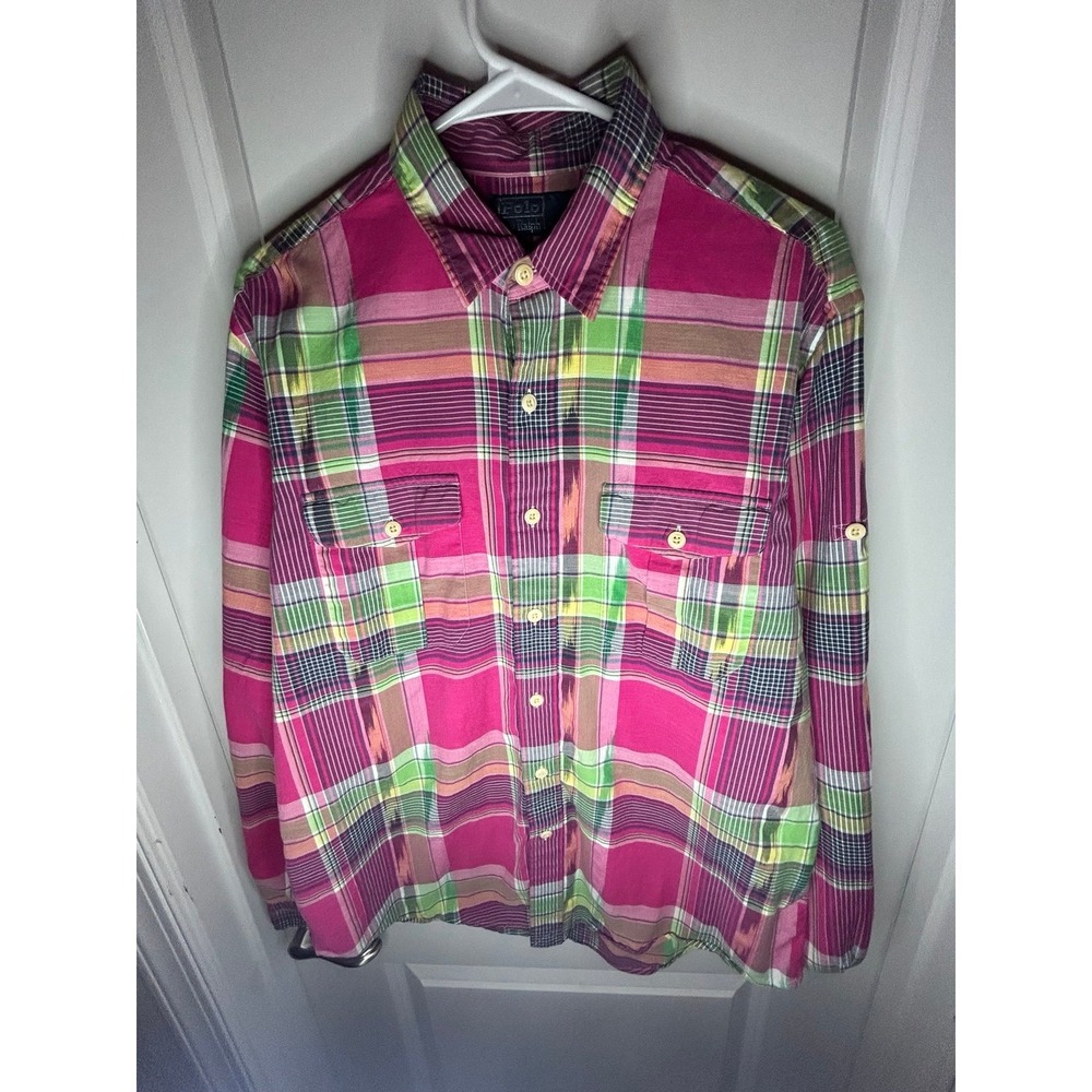 Vintage Polo Ralph Lauren Aztec Navajo Multi Color Button Up Dress Shirt‎ Mens L